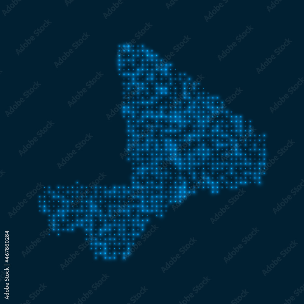 Mali dotted glowing map. Shape of the country with blue bright bulbs. Vector illustration. Mali dotted glowing map. Shape of the country with blue bright bulbs. Vector illustration.