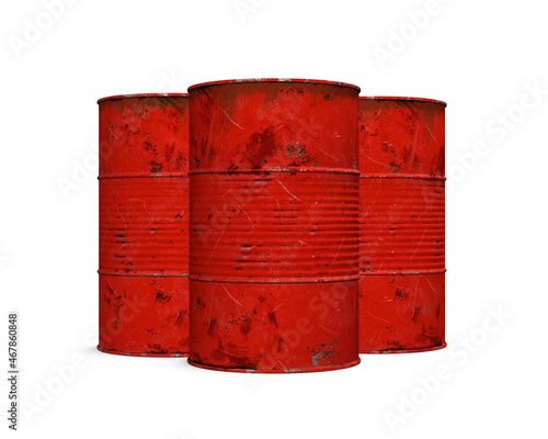 red metal barrels isolated on white background