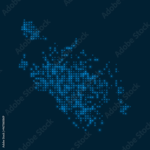 Cat Ba Island dotted glowing map. Shape of the island with blue bright bulbs. Vector illustration.