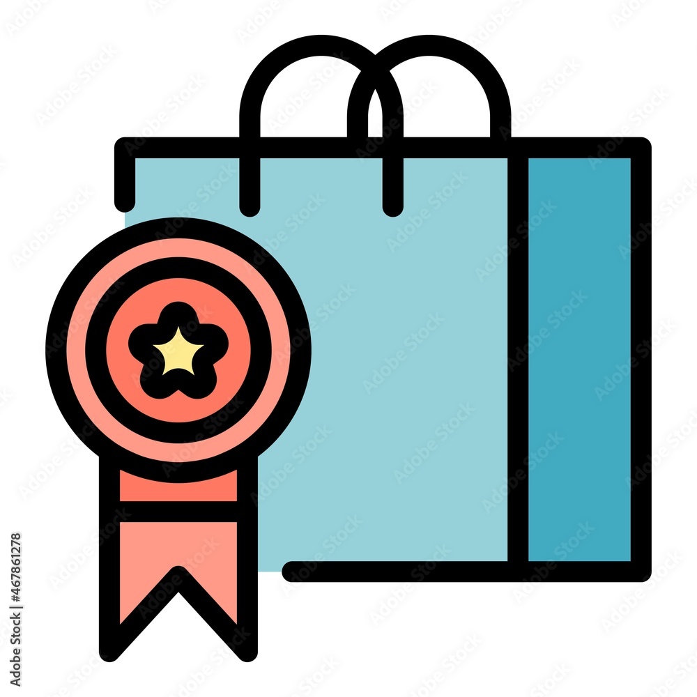 Shop bag product review icon. Outline shop bag product review vector icon color flat isolated Shop bag product review icon. Outline shop bag product review vector icon color flat isolated