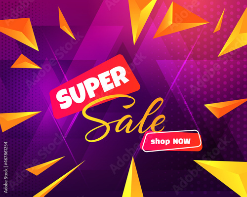 Neon colors style super sale background in trendy modern style. Vector eps10.