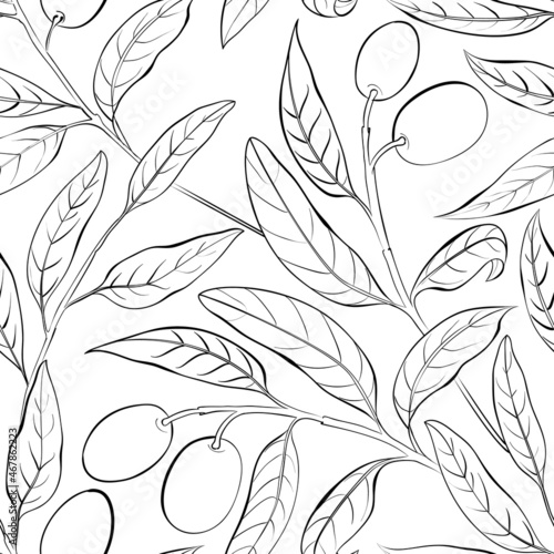 Seamless patternt branches of olives on white background.