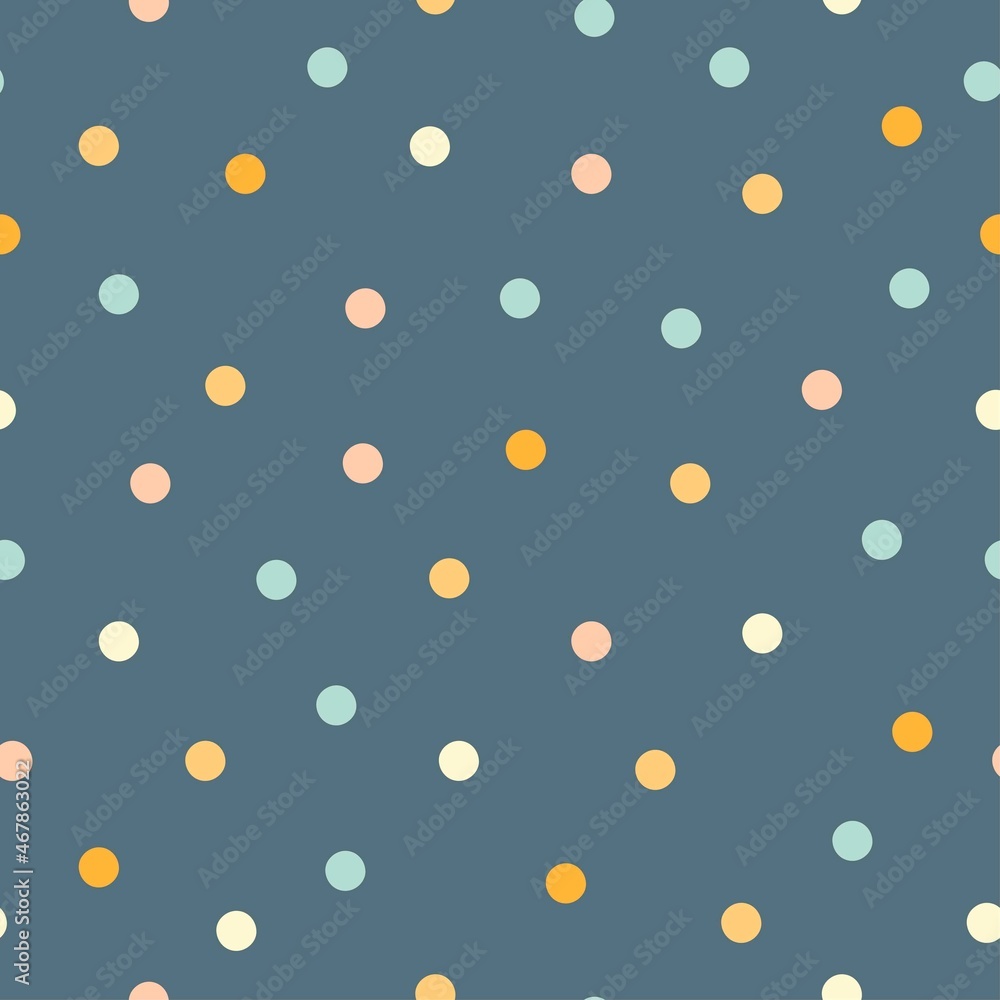 Seamless pattern with colorful polka dots. Great for fabrics, greeting cards, wallpapers, gift wrapping paper, web page backgrounds, surfaces etc.