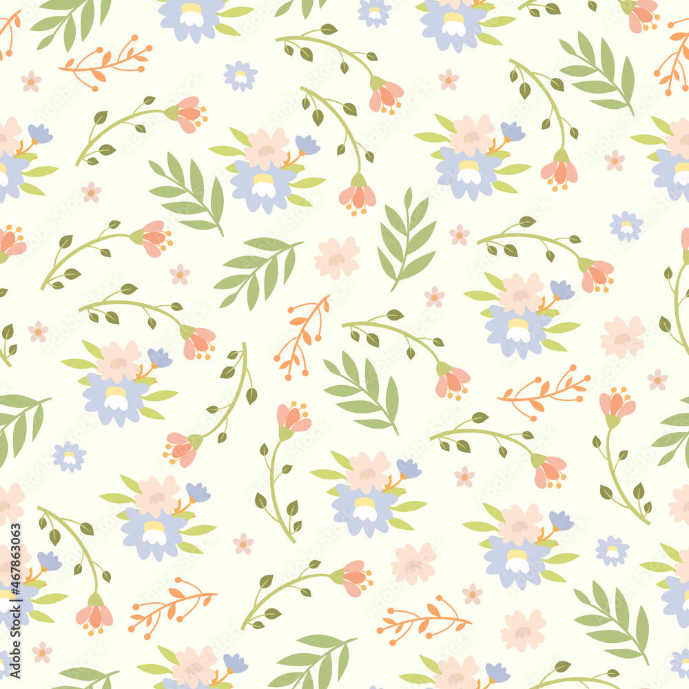 Obraz premium Pastel seamless pattern with flowers. Pastel seamless pattern with flowers. Spring doodle flowers