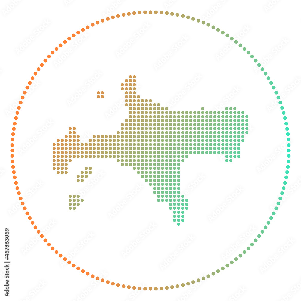 Obraz premium Ko Mak digital badge. Dotted style map of Ko Mak in a circle. Tech icon of the island with gradiented dots. Captivating vector illustration.