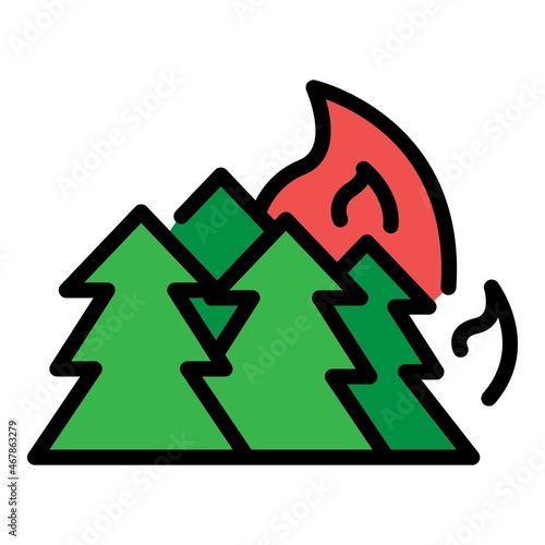 Forest in fire icon. Outline forest in fire vector icon thin line color flat on white