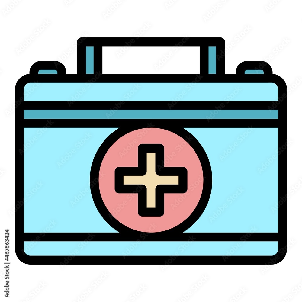 Rescue first aid kit icon. Outline rescue first aid kit vector icon color flat isolated Rescue first aid kit icon. Outline rescue first aid kit vector icon color flat isolated