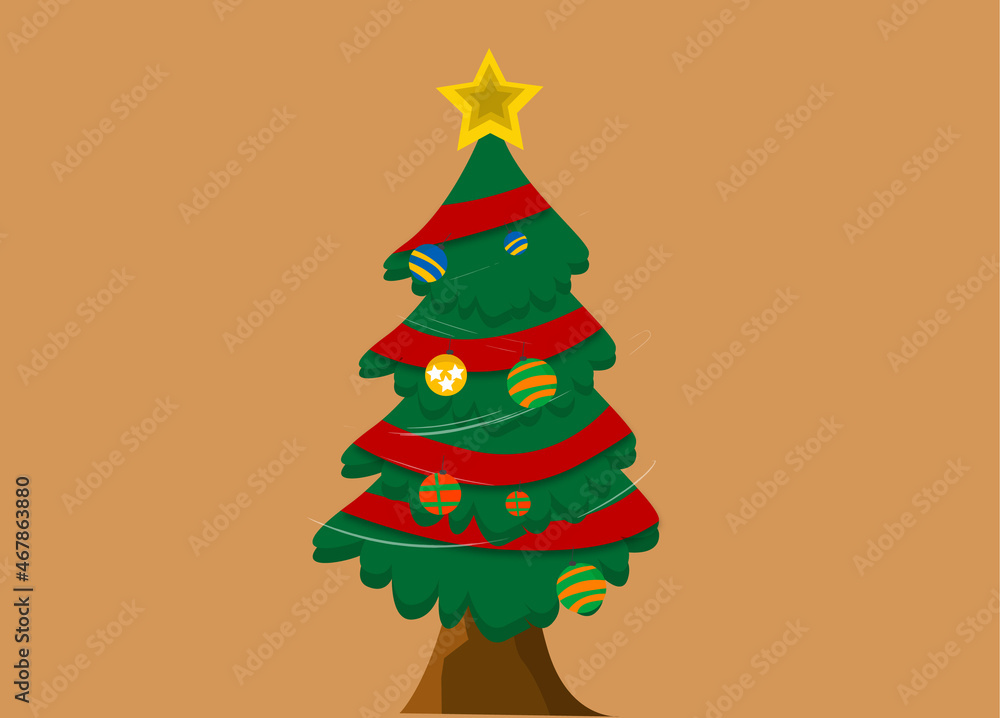 Naklejka premium Christmas tree with really cool lights and ribbons and green leaves