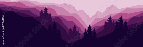 purple color scene mountain landscape vector illustration for pattern background, wallpaper, background template, and backdrop design 