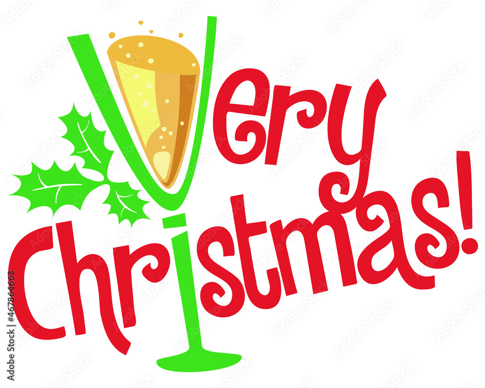 Naklejka premium Merry christmas sign with sparkling champagne glass