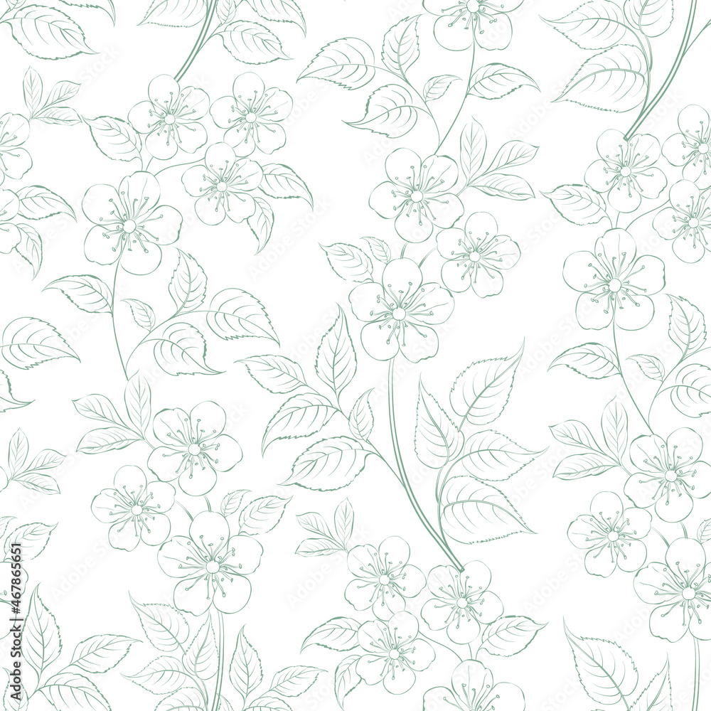 Sakura seamless pattern on white background.