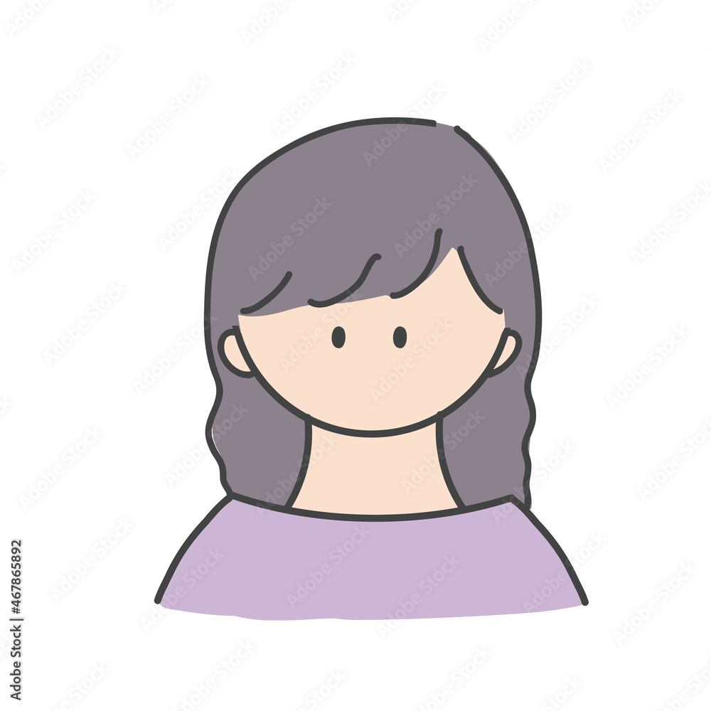 ロングヘアの女の子のバストアップアイコンイラスト ロングヘアの女の子のバストアップアイコンイラスト
