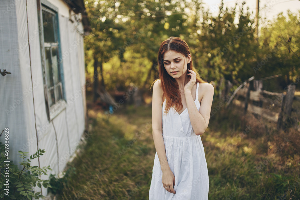 woman in white dress outdoor fun nature Lifestyle woman in white dress outdoor fun nature Lifestyle