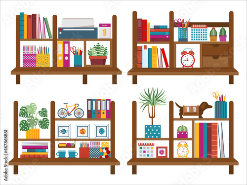 Obraz na płótnie Home Office Book Shelves with Decor in Flat w salonie