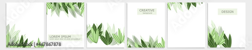 Set of vector cover notebook design. Abstract floral template design with green leaves on white background for notebook paper, copybook brochures, book, magazine. Planner and diary cover for print