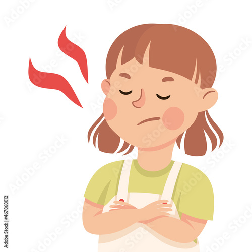Little Girl Demonstrating Grumpy Facial Expression and Emotion Frowning Vector Illustration