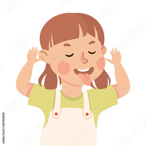 Little Girl Demonstrating Facial Expression and Emotion Laughing and Grimacing Vector Illustration