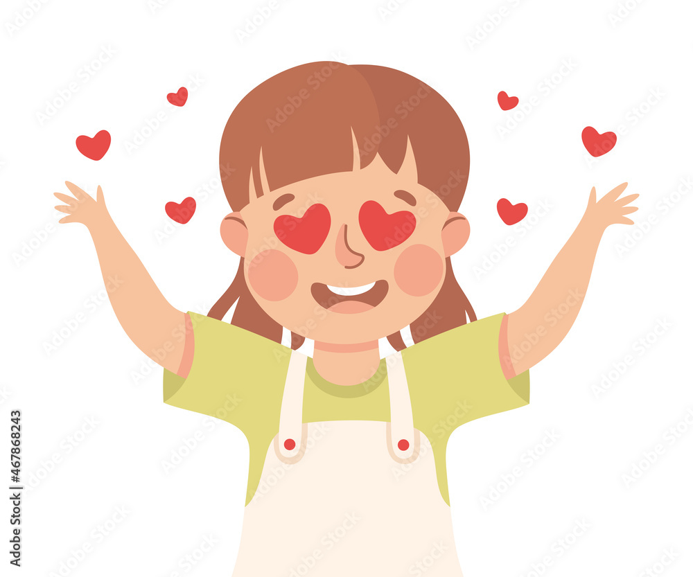 Little Girl Demonstrating Facial Expression and Emotion of Love with Heart in Eyes Vector Illustration Little Girl Demonstrating Facial Expression and Emotion of Love with Heart in Eyes Vector Illustration