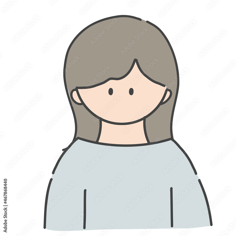 ロングヘアの女の子のバストアップアイコンイラスト ロングヘアの女の子のバストアップアイコンイラスト