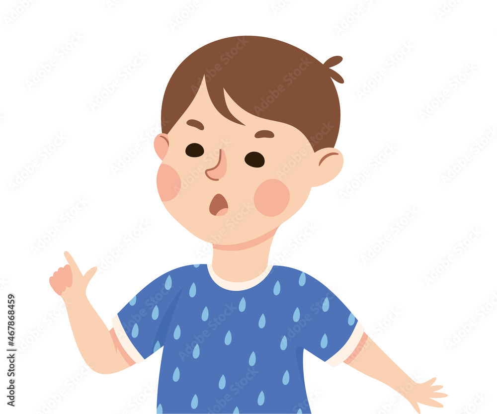 Little Boy Demonstrating Discontent as Facial Expression and Emotion Frowning and Pointing Finger Vector Illustration Little Boy Demonstrating Discontent as Facial Expression and Emotion Frowning and Pointing Finger Vector Illustration