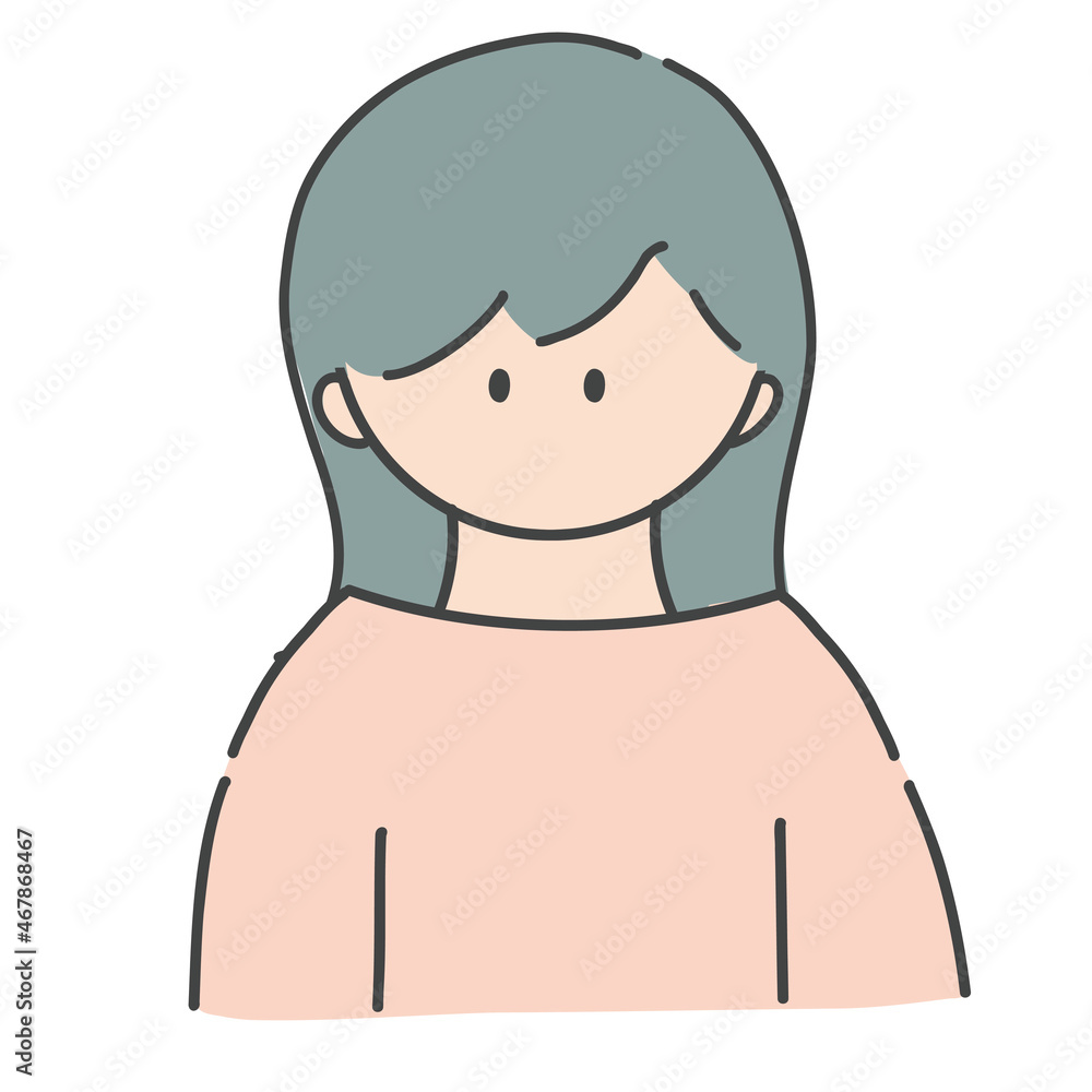 ロングヘアの女の子のバストアップアイコンイラスト