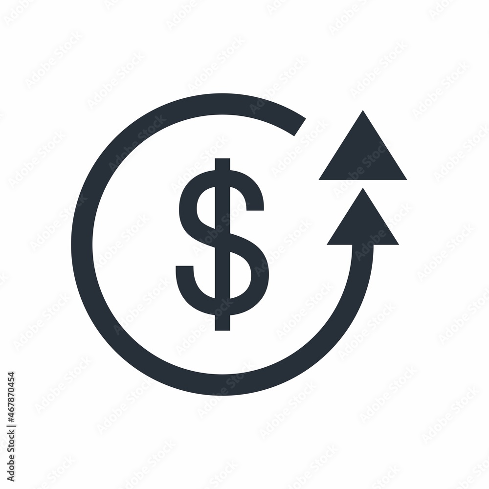 The upward movement of the dollar. Vector linear icon isolated on white background. The upward movement of the dollar. Vector linear icon isolated on white background.