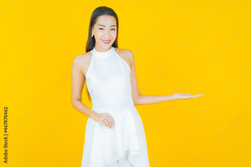 Portrait beautiful young asian woman smile with action Portrait beautiful young asian woman smile with action
