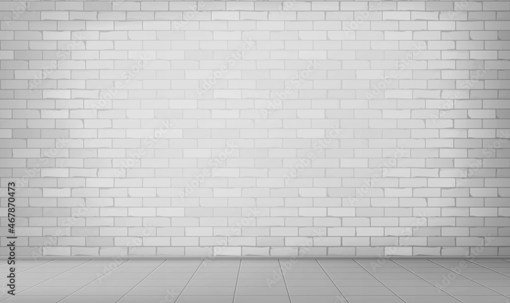 White brick wall show room with tile floor, architectural background. Vintage Rural room and fashion interior. Empty room interior with white brick wall in cozy modern design. Vector illustration. White brick wall show room with tile floor, architectural background. Vintage Rural room and fashion interior. Empty room interior with white brick wall in cozy modern design. Vector illustration.