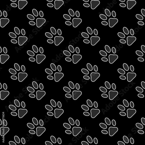 Cat Paw Footprint seamless dark repeating background