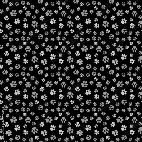 Vector Dark Seamless Pattern with Animal Paw Prints
