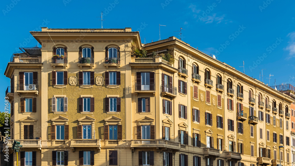 Renovated old building in Magnagrecia street, Rome, Italy