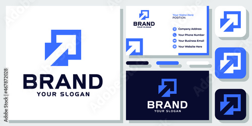Square Arrow Box Forward Up Success Growth Finance Modern Logo Design with Business Card Template