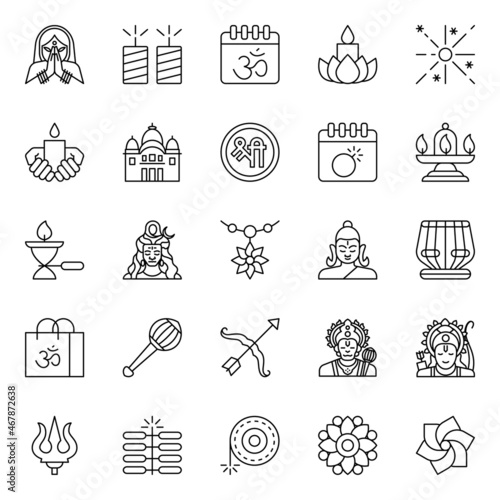 Outline icons for happy diwali.