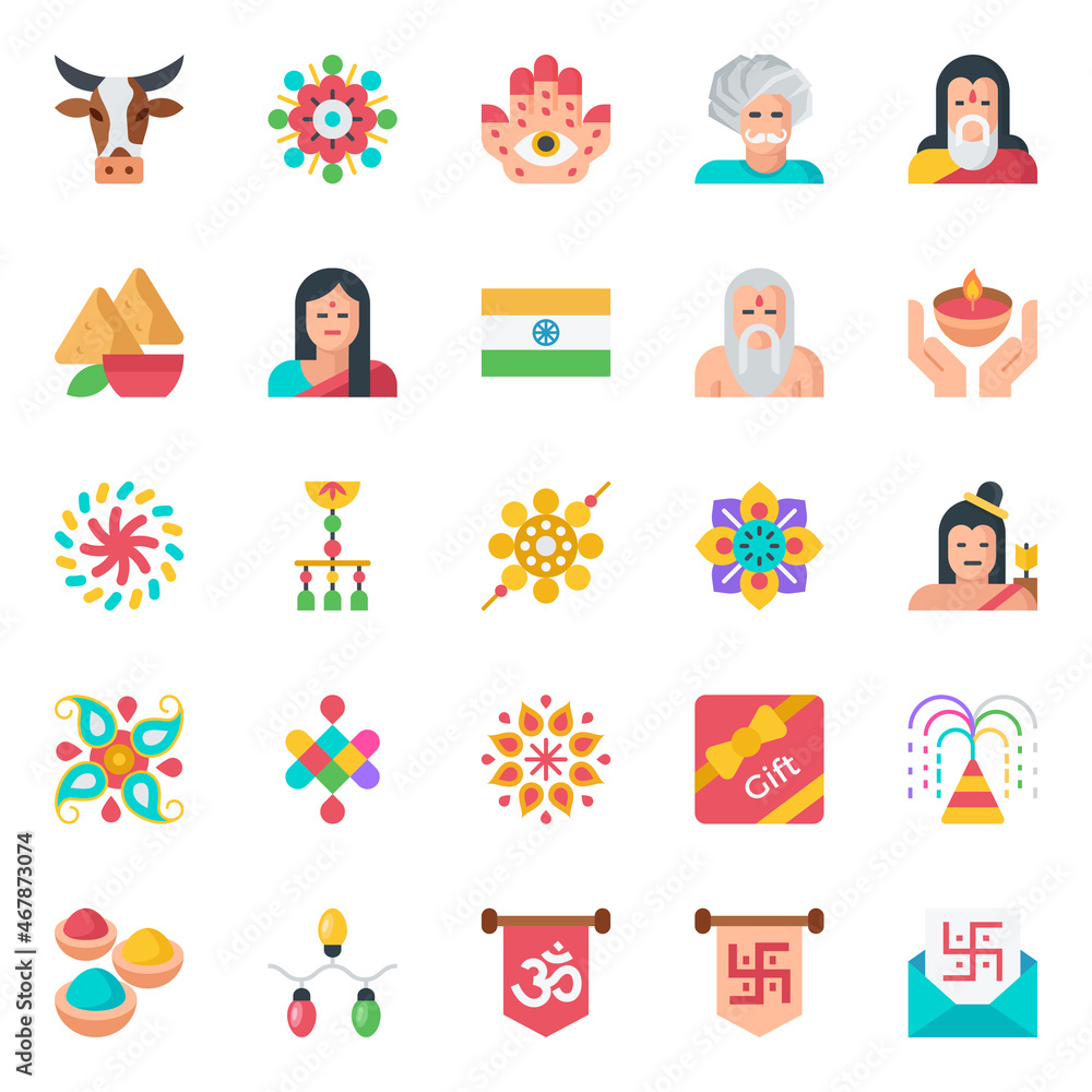 Flat color icons for happy diwali.