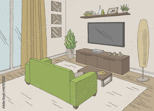 Living room graphic color home interior sketch illustration vector 