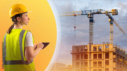 Woman builder. Architect bu...