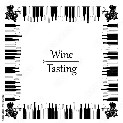 Wine Tasting Invitation Template. Frame card with black white keys piano. Vector photo