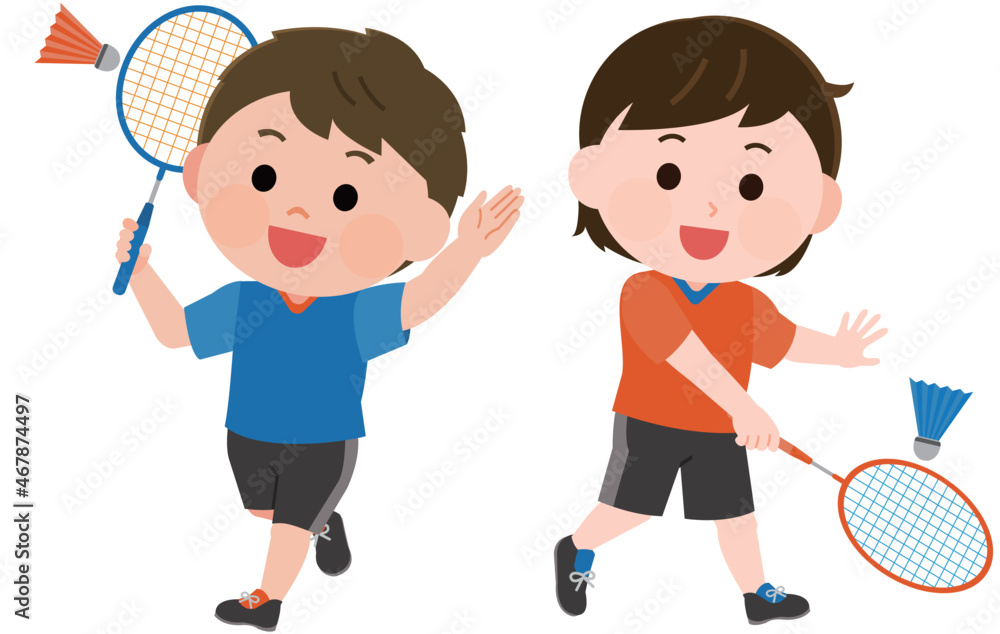バドミントンをする男の子と女の子 イラスト Stock ベクター Adobe Stock