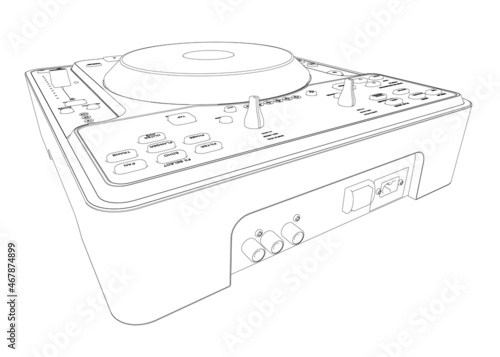 Black lines detailed vinyl sampler outline isolated on white background. Perspective view. Vector illustration