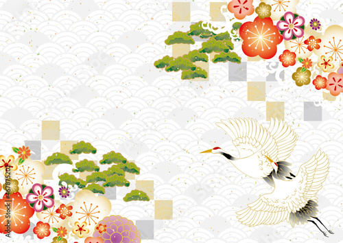 鶴のいる美しい和柄