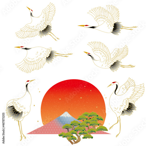 鶴のいる美しい和柄