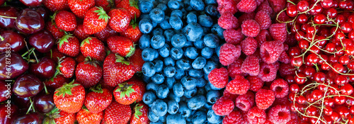 Various fresh summer berries background banner