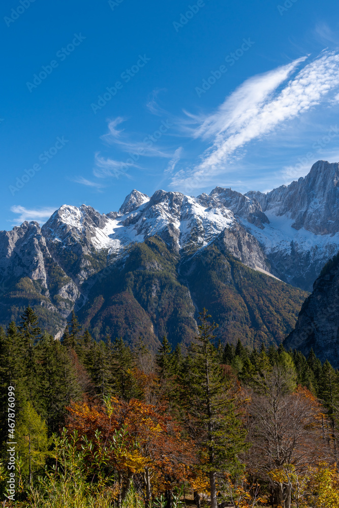 Obraz premium mountain landscape in Triglav National Park in late autumn with colorful foliage