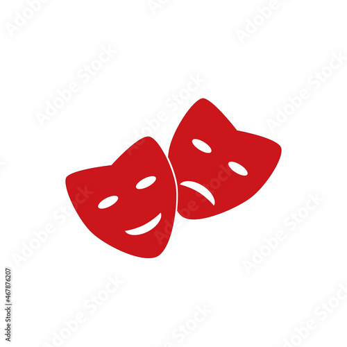 Theatrical masks, red icon. Isolated on white background vector illustration.