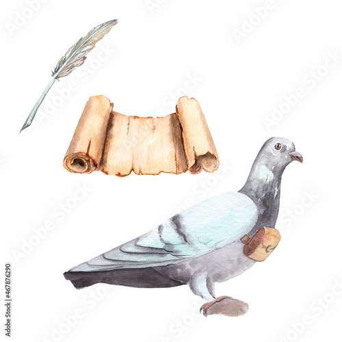 watercolor set of drawings on the theme of the post office