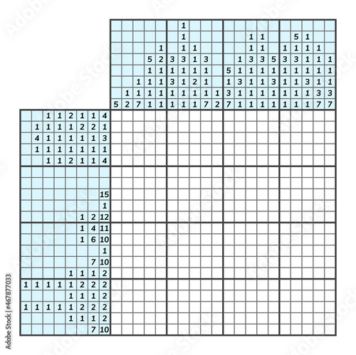 Japanese crossword puzzle. Kids and adult mathematical mosaic. Nonogram. Logic puzzle game. Digital rebus. Vector illustration