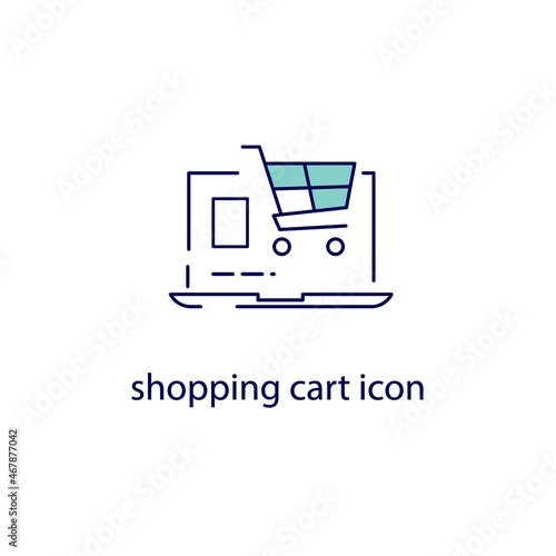 Trolley Cart Icon Vector Template Flat Design. Online store thin line icon. Mobile payment.shopping basket. Outline commerce vector illustration.