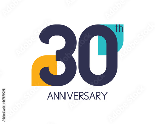 30th anniversary geometric logo. Overlap shapes for birthday design. Minimalist thirty year celebration