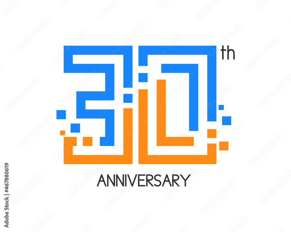 30 years anniversary logo design with digital concept and pixel icon 30 years anniversary logo design with digital concept and pixel icon
