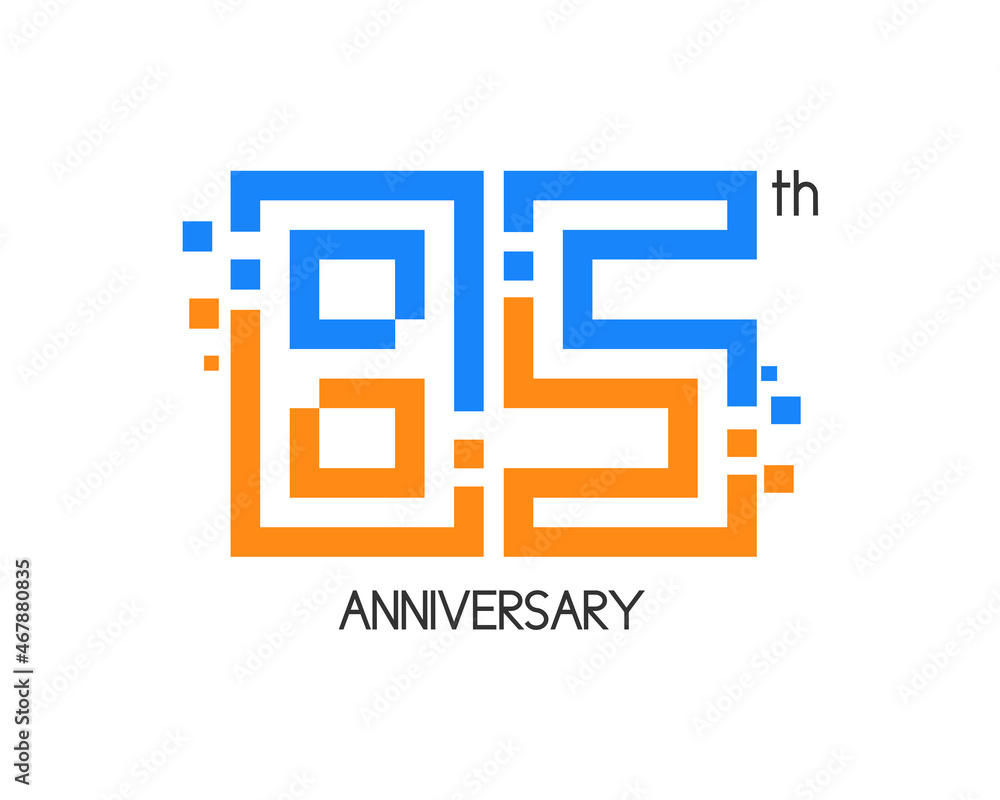 85 years anniversary logo design with digital concept and pixel icon 85 years anniversary logo design with digital concept and pixel icon